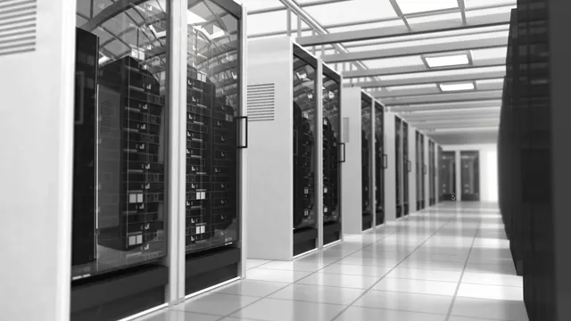 Data center server room with rows of server cabinets