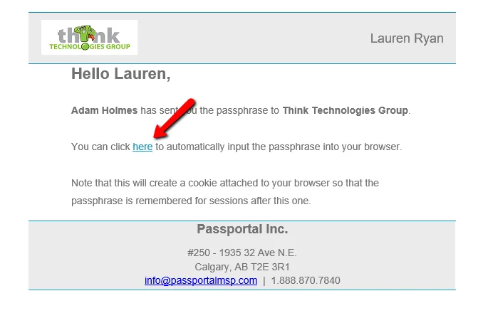 Think Vault Passphrase email example