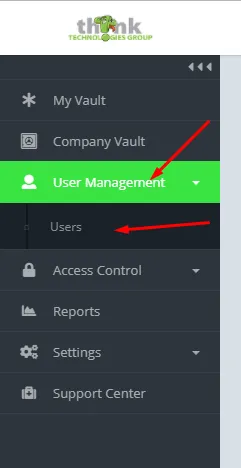 Think Vault User Management screen