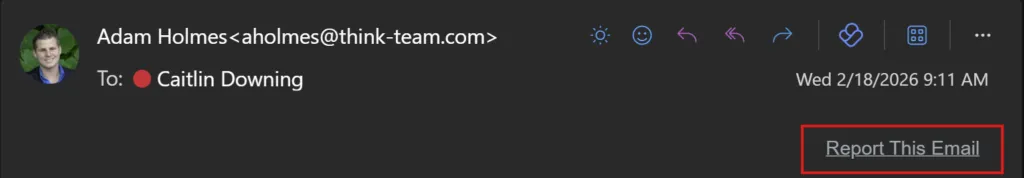 INKY gray banner showing Report this Email link