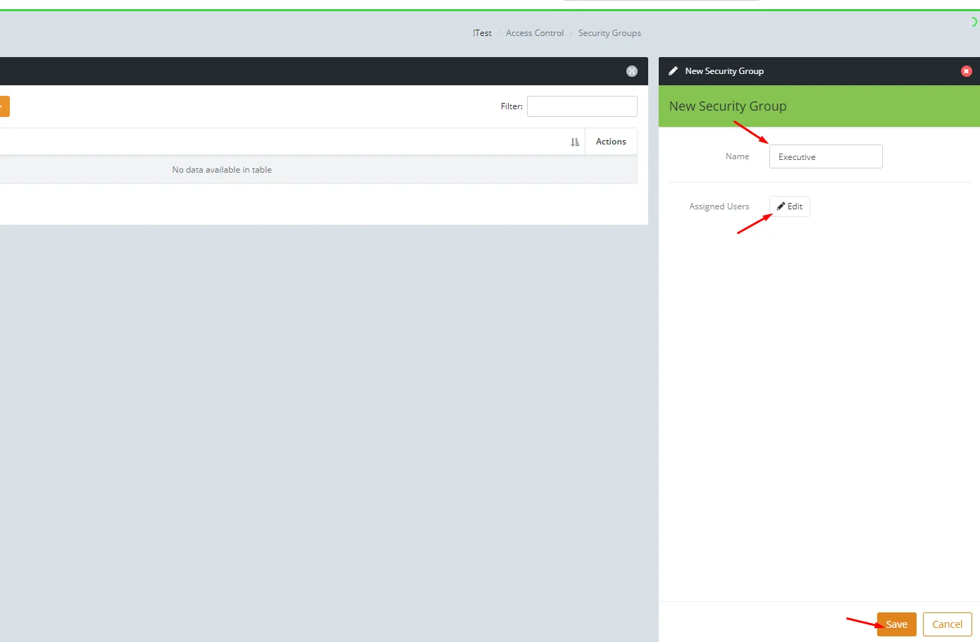 Think Vault new folder with Security Group assignment